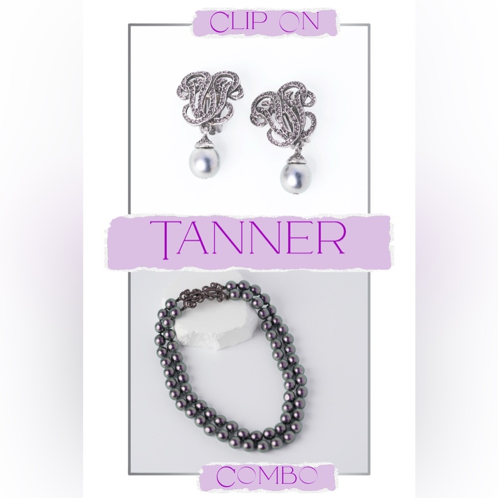 VINTAGE TANNER LAVENDER PEARL‎ NECKLACE AND CLIP ON EARRINGS A12